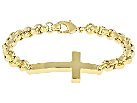 18k Yellow Gold Over Bronze 6mm Cross Bracelet
