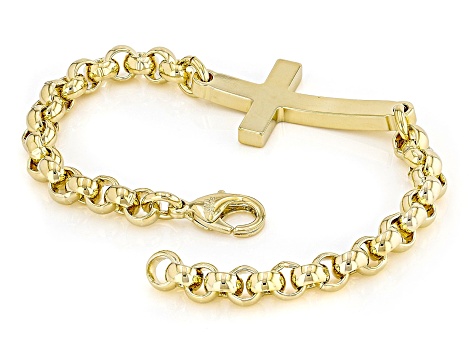 18k Yellow Gold Over Bronze 6mm Cross Bracelet