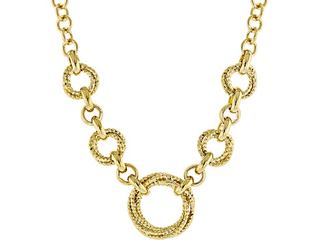 18k Yellow Gold Over Bronze Graduated Diamond Cut Circles Station 18" Necklace