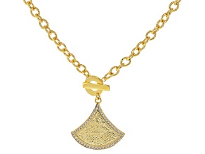 Cubic Zirconia 18k Yellow Gold Over Bronze Textured Fan 18" Necklace 0.50ctw