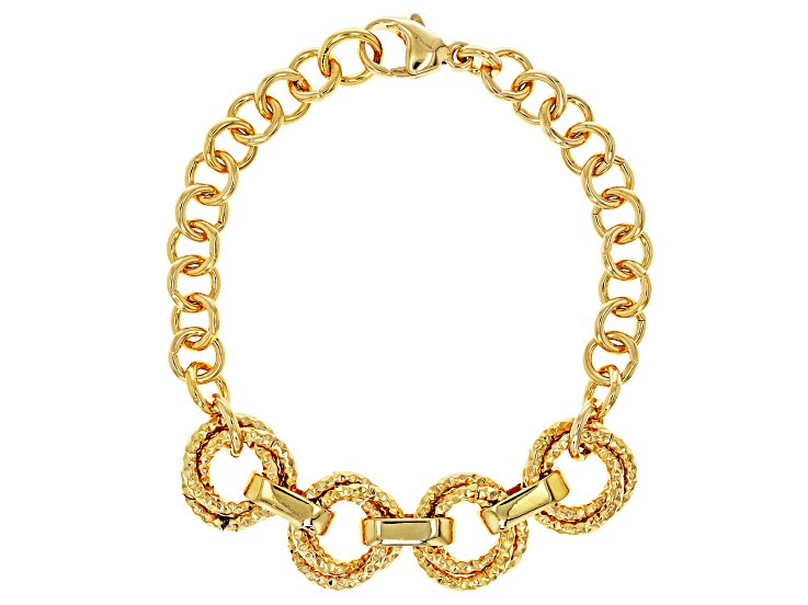Cubic Zirconia 18k Yellow Gold Over Bronze with Diamond Cut Circle Bracelet 0.21ctw