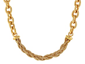 18k Yellow Gold Over Bronze Multi-Textured and Braided Necklace