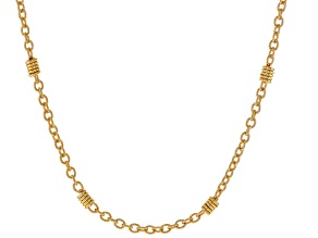 18k Yellow Gold Over Bronze Textured Rolo Station 20" Necklace