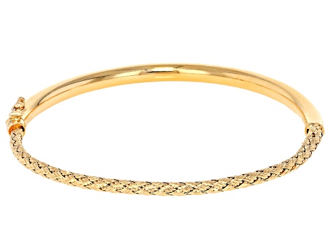 18k Yellow Gold Over Bronze 3mm Textured Hinged Bangle Bracelet