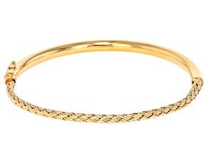 18k Yellow Gold Over Bronze 3mm Textured Hinged Bangle Bracelet