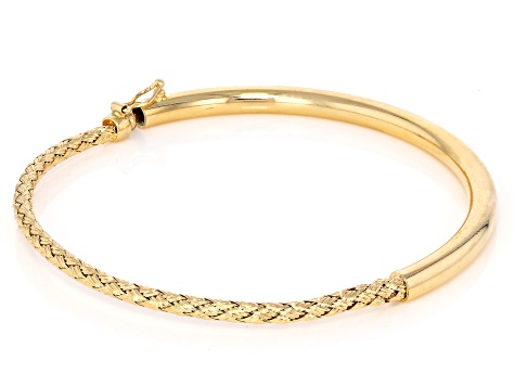 18k Yellow Gold Over Bronze 3mm Textured Hinged Bangle  display picture 3