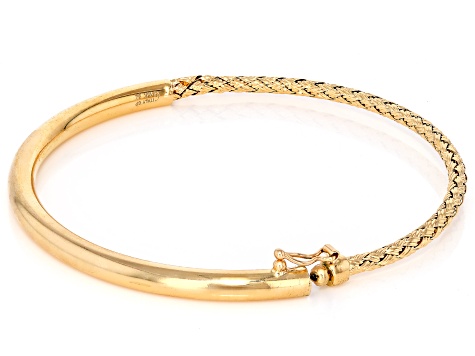18k Yellow Gold Over Bronze 3mm Textured Hinged Bangle Bracelet