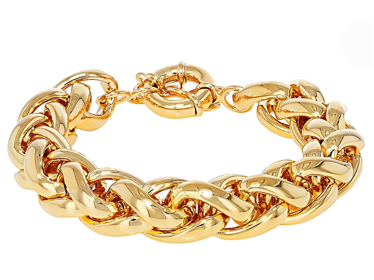 18k Yellow Gold Over Bronze 15.5mm Spiga Bracelet
