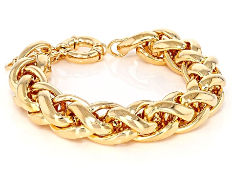 18k Yellow Gold Over Bronze 15.5mm Spiga Bracelet