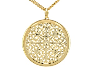 18k Yellow Gold Over Bronze Filigree Medallion 25" Necklace