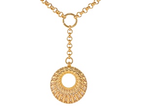 18k Yellow Gold Over Bronze Textured Disc 18" Y-Necklace