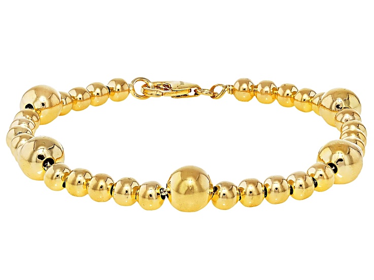18k Yellow Gold Over Bronze 4-7mm Bead Station Bracelet