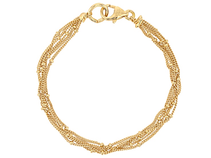 18k Yellow Gold Over Bronze 0.95mm Multi-Row Bead Station Bracelet