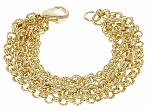18k Yellow Gold Over Bronze 5-6.6mm  Satin Finish, Multi-Row Rolo Bracelet