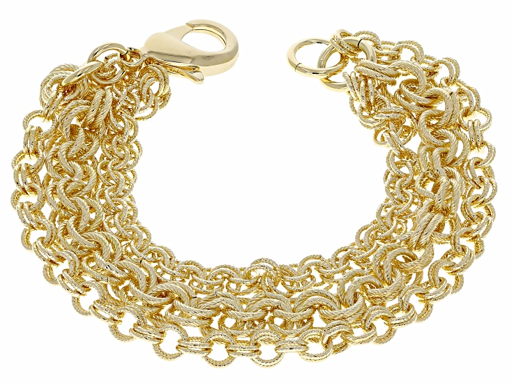 18k Yellow Gold Over Bronze 5-6.6mm Satin Finish, Multi-Row Rolo Bracelet
