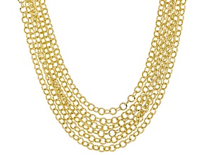 18k Yellow Gold Over Bronze 5.3mm Multi-Row Diamond Cut Rolo Link 18" Necklace