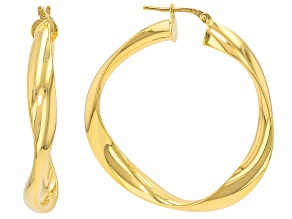 18k Yellow Gold Over Bronze Wavy Hoop Earrings