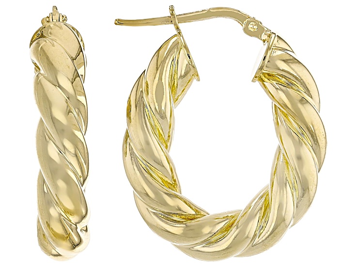 18k Yellow Gold Over Bronze 1" Swirl Hoop Earrings. Made in Italy.