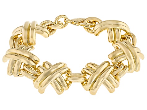 18k Yellow Gold Over Bronze Station Bracelet. Made in Italy
