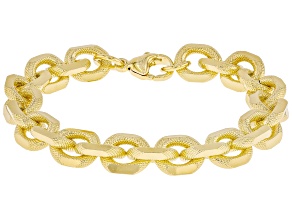 18k Yellow Gold Over Bronze Textured Beveled Curb Bracelet. Made in Italy.