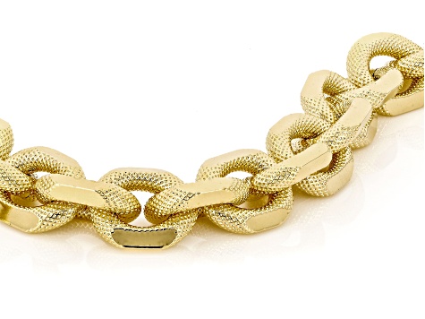 18k Yellow Gold Over Bronze Textured Beveled Curb Bracelet. Made
