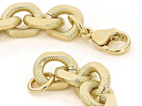 18k Yellow Gold Over Bronze Textured Beveled Curb Bracelet. Made