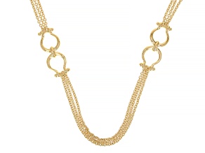 18k Yellow Gold Over Bronze Multi-Row Horse Bit 26" Necklace