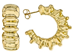 18k Yellow Gold Over Bronze Scalloped J-Hoop Earrings