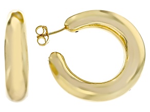 18k Yellow Gold Over Bronze High Polish J-Hoop Earrings
