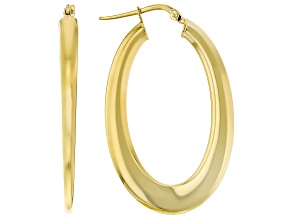 18k Yellow Gold Over Bronze High Polish Oval Hoop Earrings