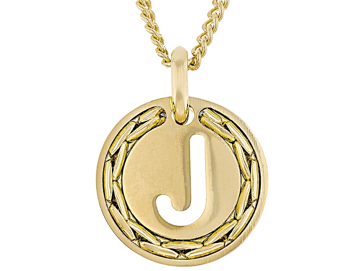 18k Yellow Gold Over Bronze Cardano Initial "J" Pendant with Chain