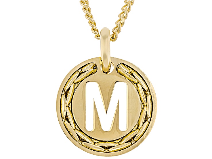 18k Yellow Gold Over Bronze Cardano Initial "M" Pendant with Chain