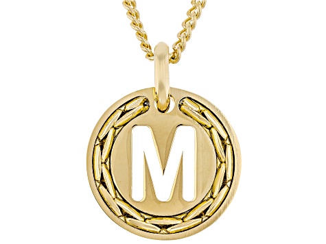18k Yellow Gold Over Bronze Cardano Initial "M" Pendant with Chain
