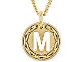 18k Yellow Gold Over Bronze Cardano Initial "M" Pendant with Chain