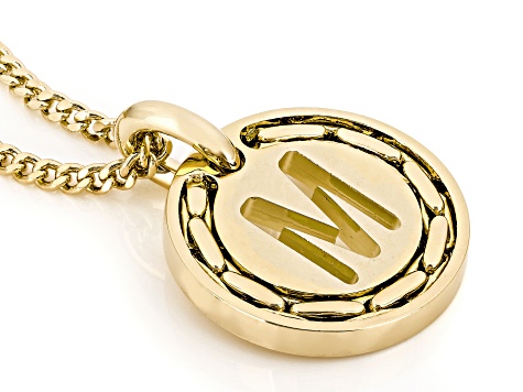 18k Yellow Gold Over Bronze Cardano Initial "M" Pendant with Chain