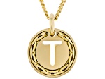 18k Yellow Gold Over Bronze Cardano Initial "T" Pendant with Chain