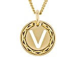 18k Yellow Gold Over Bronze Cardano Initial "V" Pendant with Chain