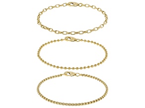 18k Yellow Gold Over Bronze 2.5-4.5mm Bracelet Set of 3