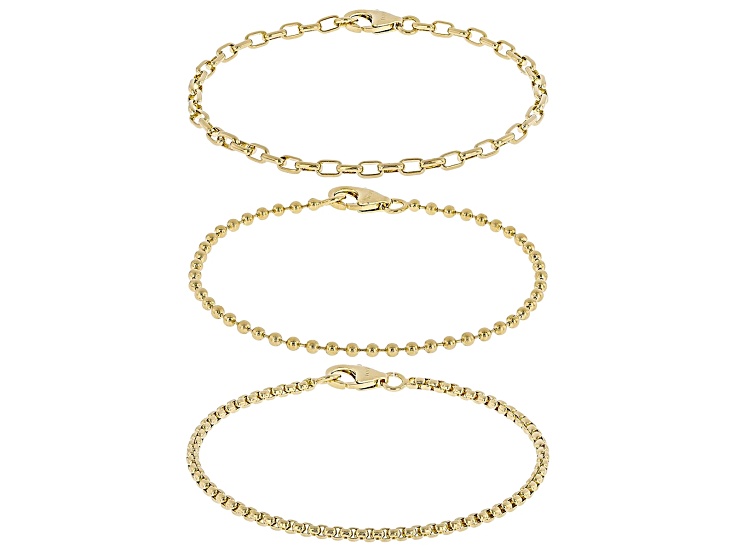 18k Yellow Gold Over Bronze 2.5-4.5mm Bracelet Set of 3