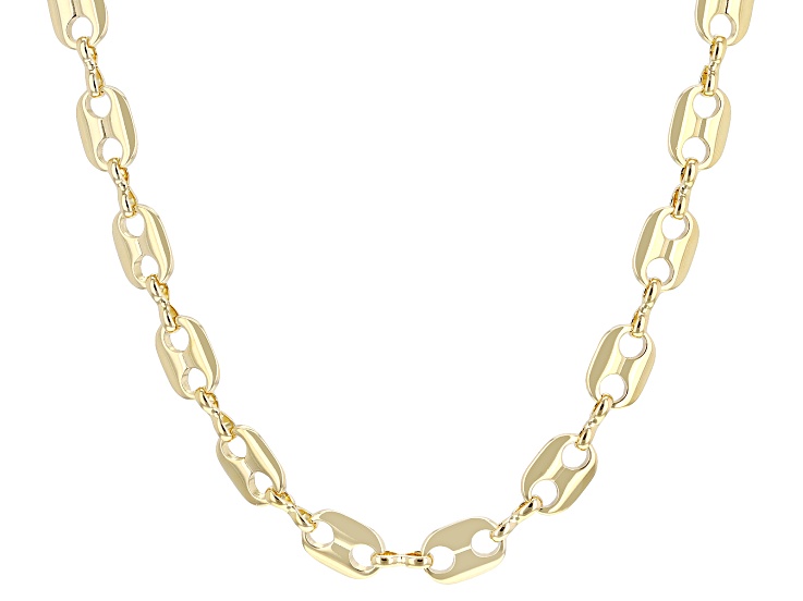 18k Yellow Gold Over Bronze Polished Flat Mariner 18 Inch Necklace