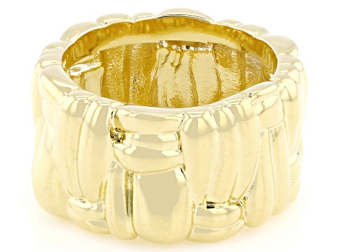 18k Yellow Gold Over Bronze Basket Weave Band Ring