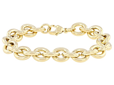18k Yellow Gold Over Bronze 11.5mm Rolo Link Bracelet