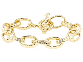18k Yellow Gold Over Bronze 11.5mm Diamond Cut Toggle Bracelet