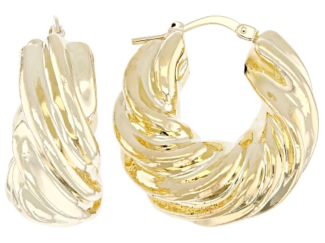 18k Yellow Gold Over Bronze 1" Swirl Hoop Earrings