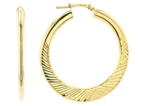 18k Yellow Gold Over Bronze Diamond Cut Hoop Earrings.