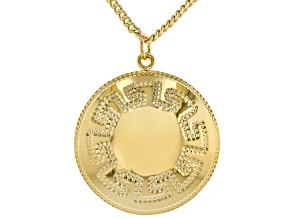 18k Yellow Gold Over Bronze Greek Key Pendant with Chain