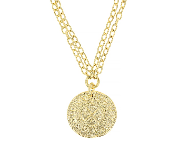 18k Yellow Gold Over Bronze Medallion Pendant with 22" Chain