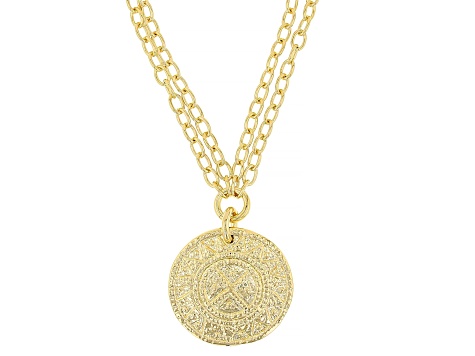 18k Yellow Gold Over Bronze Medallion Pendant with 22" Chain