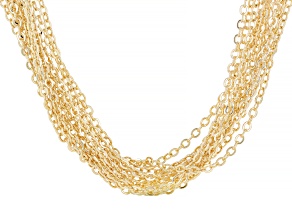 18k Yellow Gold Over Bronze Multi-Row Cable Statement Necklace