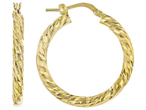 18k Yellow Gold Over Bronze Diamond Cut Hoop Earrings